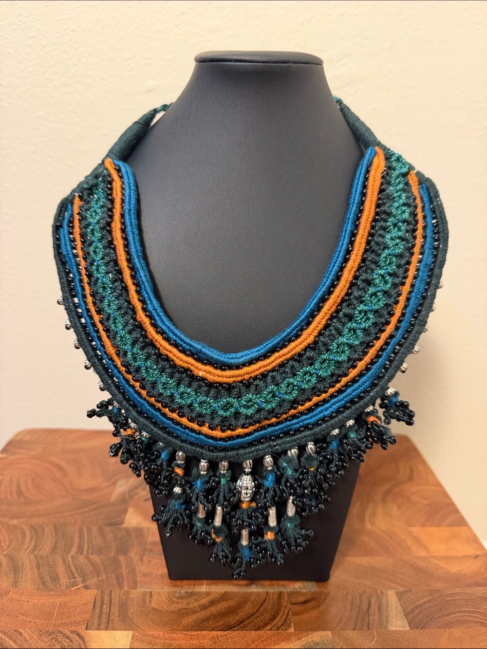 Peruvian Connection Beaded Tassel Fringe Crochet Necklace